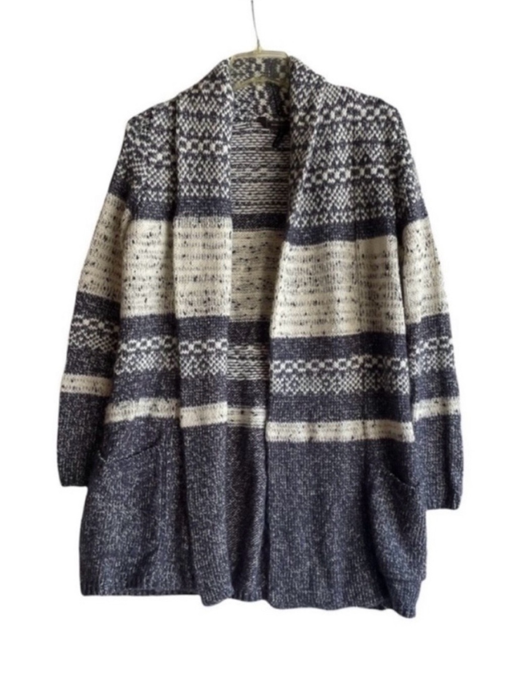 BCBGMaxAzria Black & White Striped Open-Front Cardigan - Picture 3 of 9